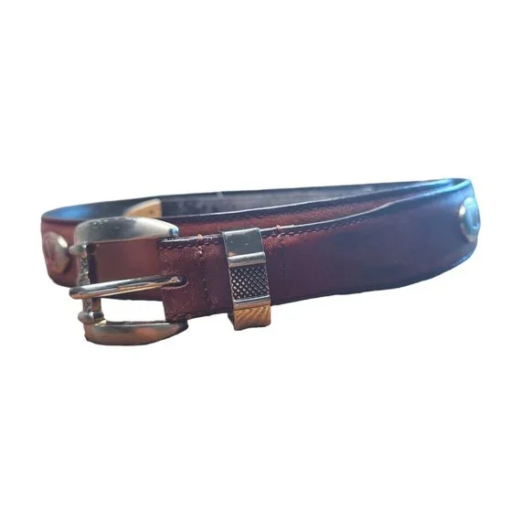 VINTAGE BROWN GENUINE LEATHER GOLF CONCHO BELT WOMENS SIZE L 33-37W SILVERTONE - Picture 2 of 9